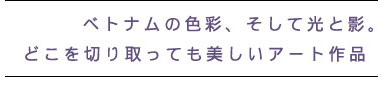 ベトナムの色彩、そして光と影。
どこを切り取っても美しいアート作品